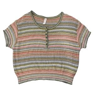 Anthropologie Daily Practice Stripe Knit Short Sleeves Top Size Small